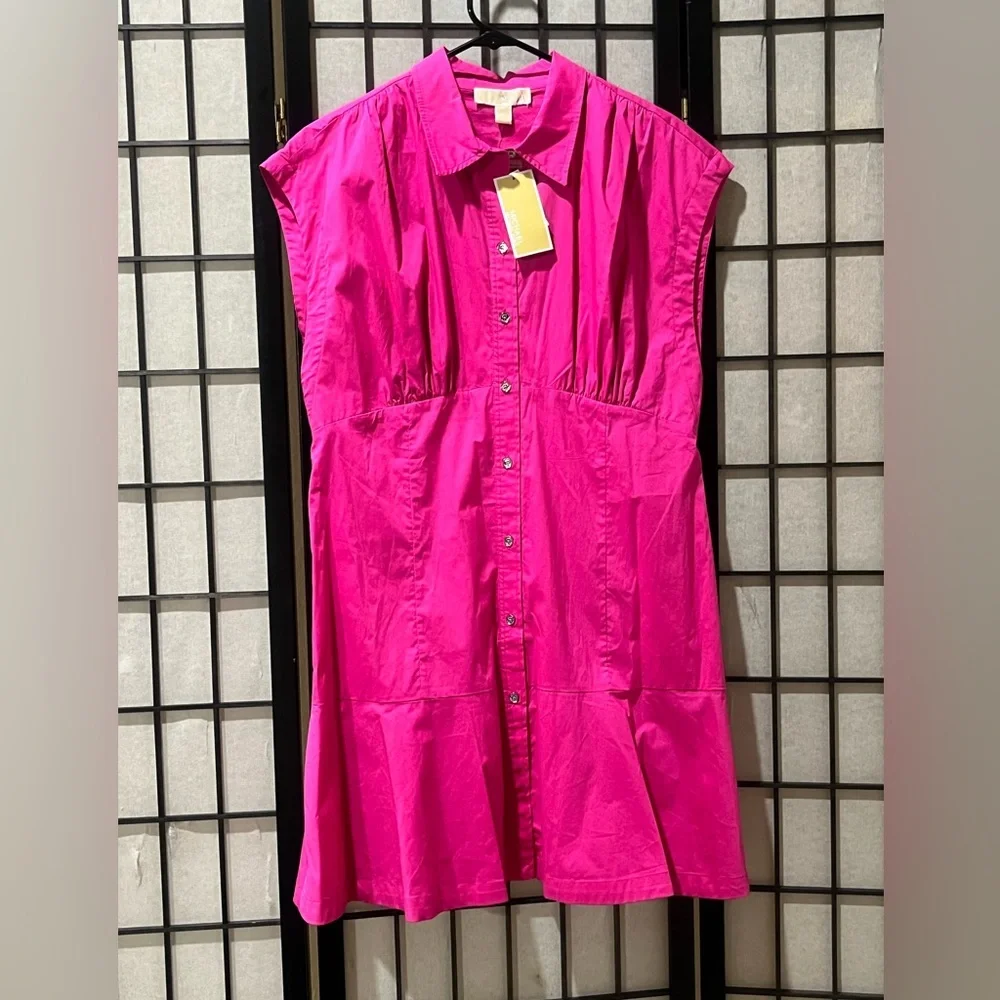 MICHAEL KORS Bright Fuchsia Sleeveless A-Line CERISE Dress WOMEN SIZE L